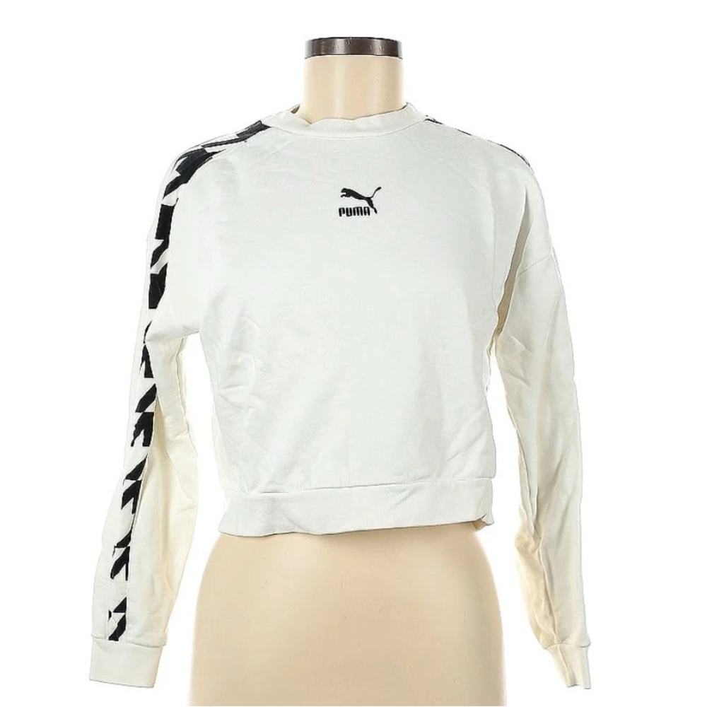 Puma Classics Cropped Crewneck - Women’s Large - White/Black